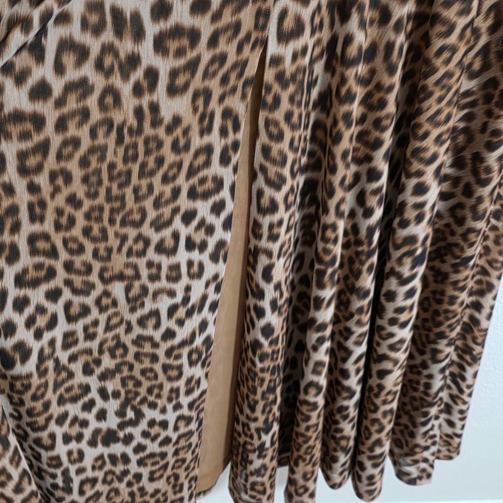 Bardot Lea Mesh Midi Women's XL Brown Leopard Print Twist Front Mock Neck NEW - Picture 5 of 6